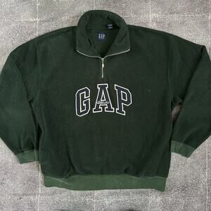 Men's Vintage 90's GAP USA Forest Green Blue Spell Out Fleece Bomber Jacket Sz L